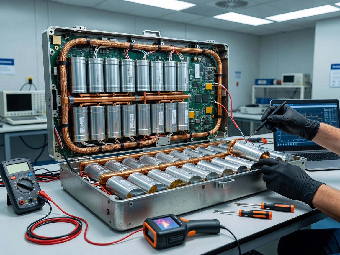 High voltage lithium battery pack opened during laboratory diagnostic inspection